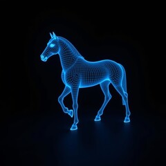 Fototapeta premium blue neon horse hologram on black background