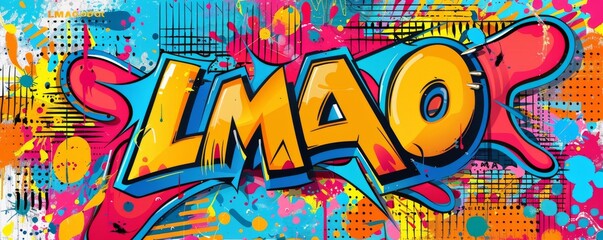 Exciting pop art background with "LMAO" text. Bold patterns, Dynamic graphics, Colorful vector