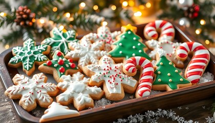 A festive tray of Christmas cookies, generative ai