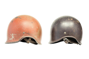 Fototapeta premium Vintage military helmets, transparent background