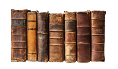 Antique books on shelf with worn leather covers
