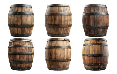 Obraz premium Rustic wooden barrels isolated on transparent background