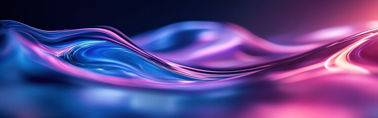 Vibrant Blue and Purple Liquid Waves with Neon Glow Reflection