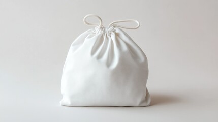 White drawstring bag isolated on a white background.