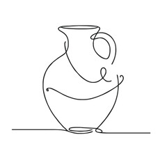 Amphora. Icon. Vector drawing. One-line drawing. A simple drawing depicting a continuous line of a tableware item for a liquid or drink.