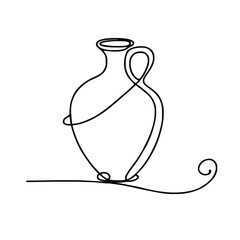 Amphora. Icon. Vector drawing. One-line drawing. A simple drawing depicting a continuous line of a tableware item for a liquid or drink.