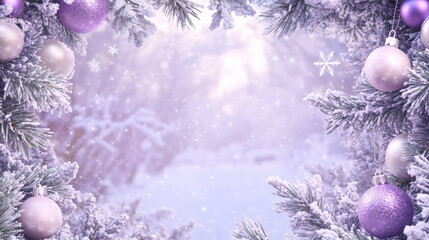 A lavender Christmas template featuring a festive frame of lavender-colored decorations and snowflakes, evoking a soft and calming ambiance.