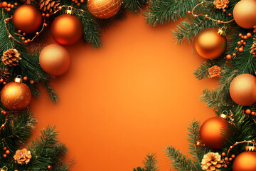 An orange Christmas template with a festive frame of orange ornaments and garland, bringing a warm and cozy feel to the design.
