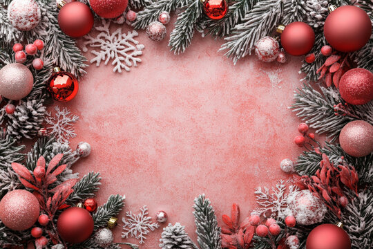 A coral Christmas template with a festive frame of coral-colored decorations and snowflakes, adding a vibrant and lively touch.