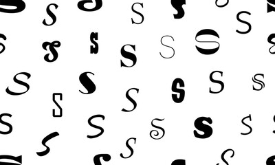 Vector seamless alphabet pattern with black bold latin letters. White repeatable unusual background. Fashion trendy design. Seamless black alphabet pattern on white. Letter s