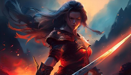A Dynamic Movie Character Swinging a Sword with Intense Focus, Capturing the Action and Drama of Adventure, Perfect for Fantasy or Action Genre Illustrations and Concept Art