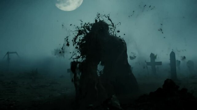 Zombie Undead Rising From Grave Cemetery Halloween