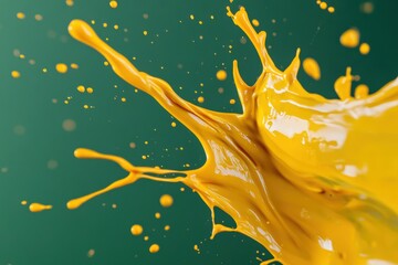 Fototapeta premium A splash of yellow paint on a green background, generative ai image