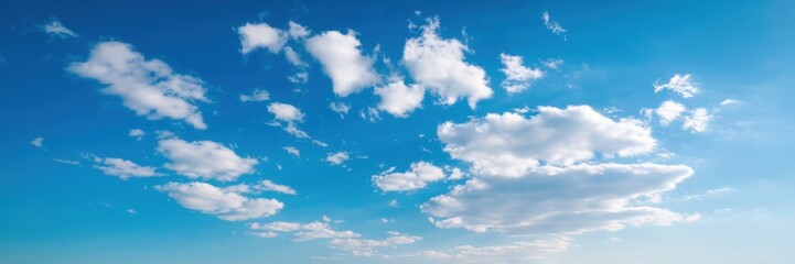 Obraz premium Bright blue sky with scattered white clouds on a sunny day