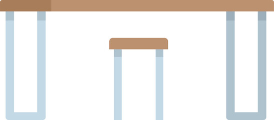 Modern rectangular wooden table with a stool is standing on a white background