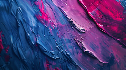 Fototapeta premium Close-up abstract paint texture in blue, pink, and purple shades.