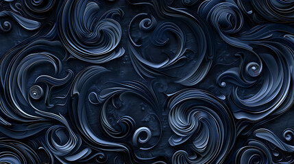 Abstract dark blue swirling patterns.