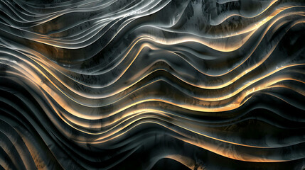 Obraz premium Abstract metallic background with wavy lines and gold highlights.