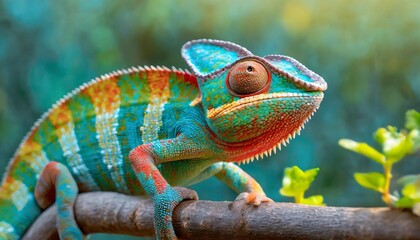 Isolated chameleon with depth of field highlighting color-changing abilities and unique texture