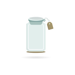 Empty glass jar vector. Stylish jar with tag icon. Simple jar container with a sticker on the lid vector. Kitchen glass jar vector. Cute glass container icon. Vector illustration.