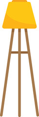 Tall floor lamp with a yellow shade is standing on three wooden legs, providing light for a cozy and stylish ambiance