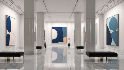 Modern Art Gallery with Abstract Paintings