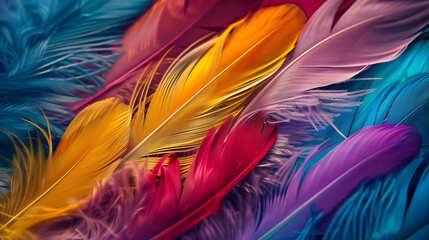 Obraz premium A close-up of vibrant, colorful feathers.