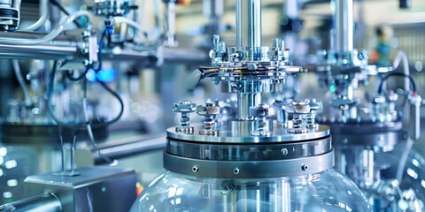 Modern Industrial Equipment in Factory Producing Pharmaceuticals
