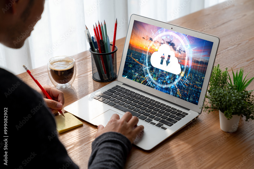 Poster cloud computing software for modish remote work and personal data storage