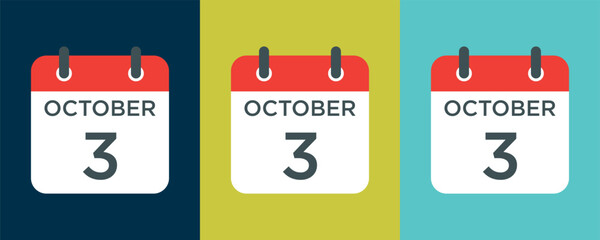 calendar - October 3 icon illustration isolated vector sign symbol