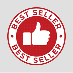 Best seller red badge with thumbs up icon