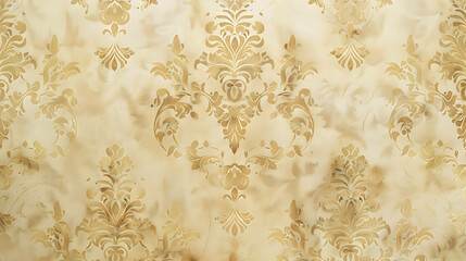 Elegant damask pattern in gold on a cream background.