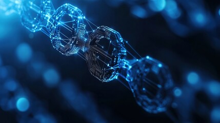 Digital blockchain technology and data synchronization concept, showcasing abstract interconnected nodes forming a global network. Futuristic visualization of secure data transfer, decentralized syste