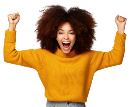 PNG Woman sweater surprised shouting.