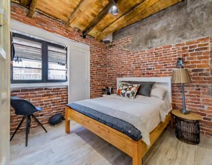Functional small bedroom layout with a loft bed and under-bed storage for maximizing space