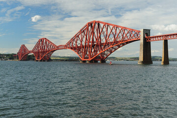 Steel made Forth Bridge Edinburgh Scotland Great Britain On A Beautiful Summer Day With A Few...
