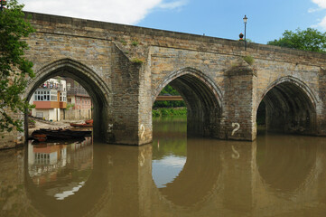 Historic Elvet Bridge In Durham England Great Britain On A Beautiful Summer Day With A Clear Blue Sky