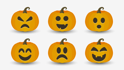 Halloween pumpkins with different emotions. Vector icon set