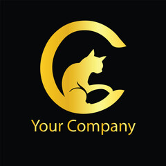 cat and C Logo, cat, vector, animal, illustration, silhouette, cartoon, pet, design, moon, icon, symbol, black, dog, night, love, cute, card, art, nature, drawing, halloween, mammal, logo, sign, kitte