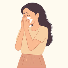 Crying and sad woman covering face with hands Vector illustration