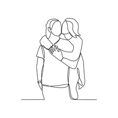 One continuous line drawing of a couple hugging each other vector illustration. Affection design concept in simple linear style vector. Great design for wedding party invitation and education purpose.