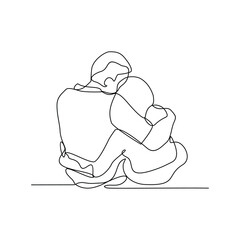 One continuous line drawing of a couple hugging each other vector illustration. Affection design concept in simple linear style vector. Great design for wedding party invitation and education purpose.