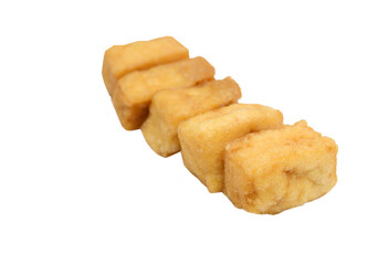Fried tofu on a white background