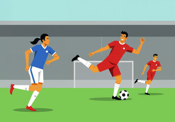 Fototapeta premium Flat illustration of a soccer match.