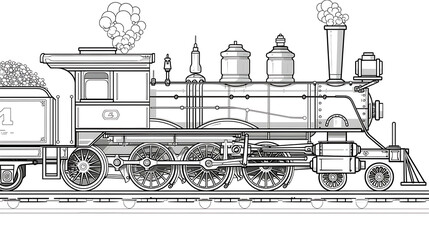 Fototapeta premium Vintage steam train locomotive illustration, side view.