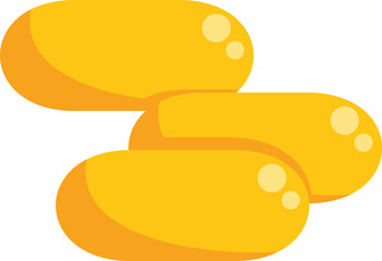 Three yellow oblong pharmaceutical pills forming a triangle on a white background