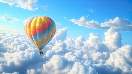 Fototapeta premium A bright and cheerful hot air balloon flying high in a clear cartoon sky