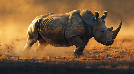 Fototapeta premium Illustration of rhino on grassland.