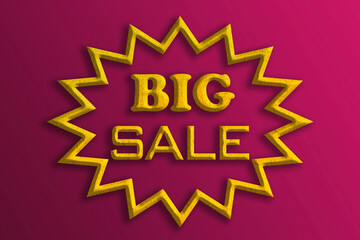 BIG SALE tag 3d illustration on red background, gold motive, label for an advertising campaign, collection for your unique selling poster, banner ads