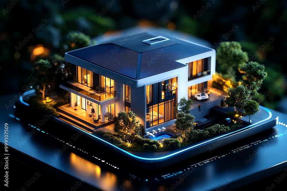 Aufkleber Digital 3D control panel for a smart home system, where consumers interact with climate, lighting, and security settings in a realistic 3D environment